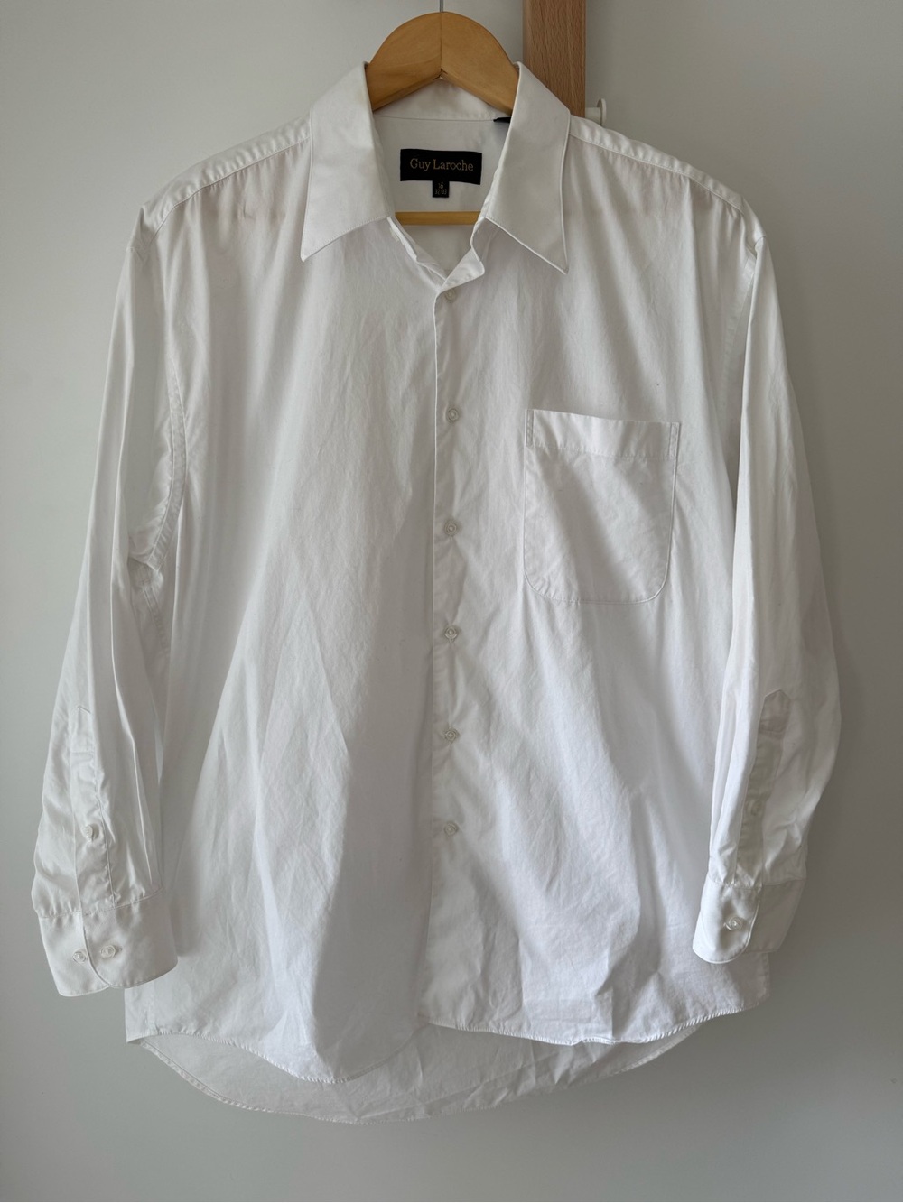 Guy Laroche Men's White Long-Sleeve Cotton Button-Up Dress Shirt